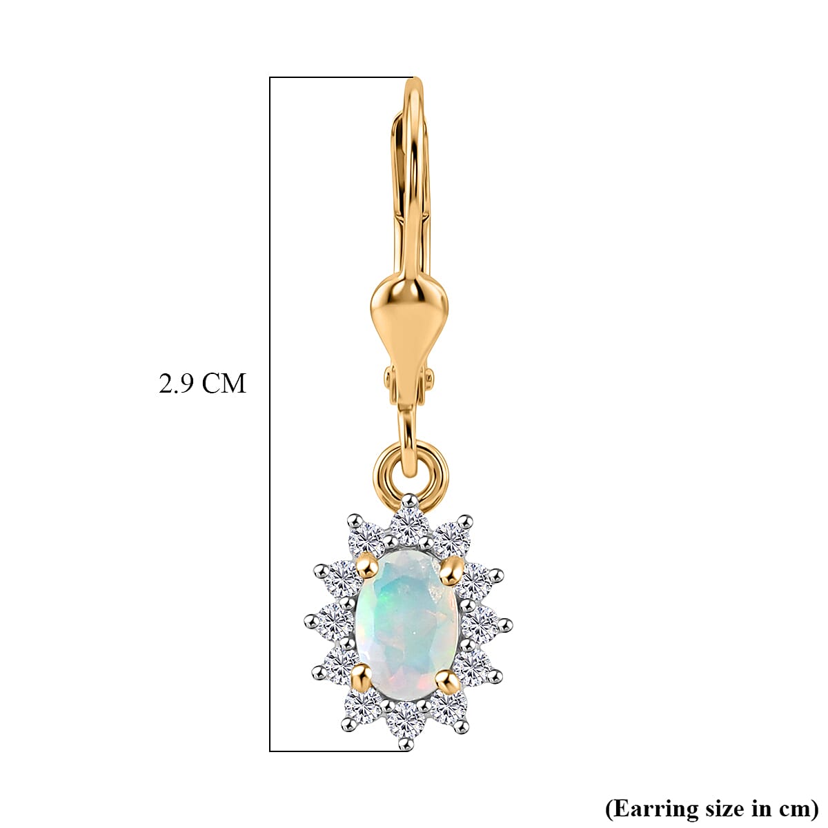 Royal Bali Collection - D'Joy Ethiopian Opal &amp; White Zircon Earring with Lever Back in 18K Vermeil Yellow Gold Plated Sterling Silver  1.17 Ct. 8557236 8