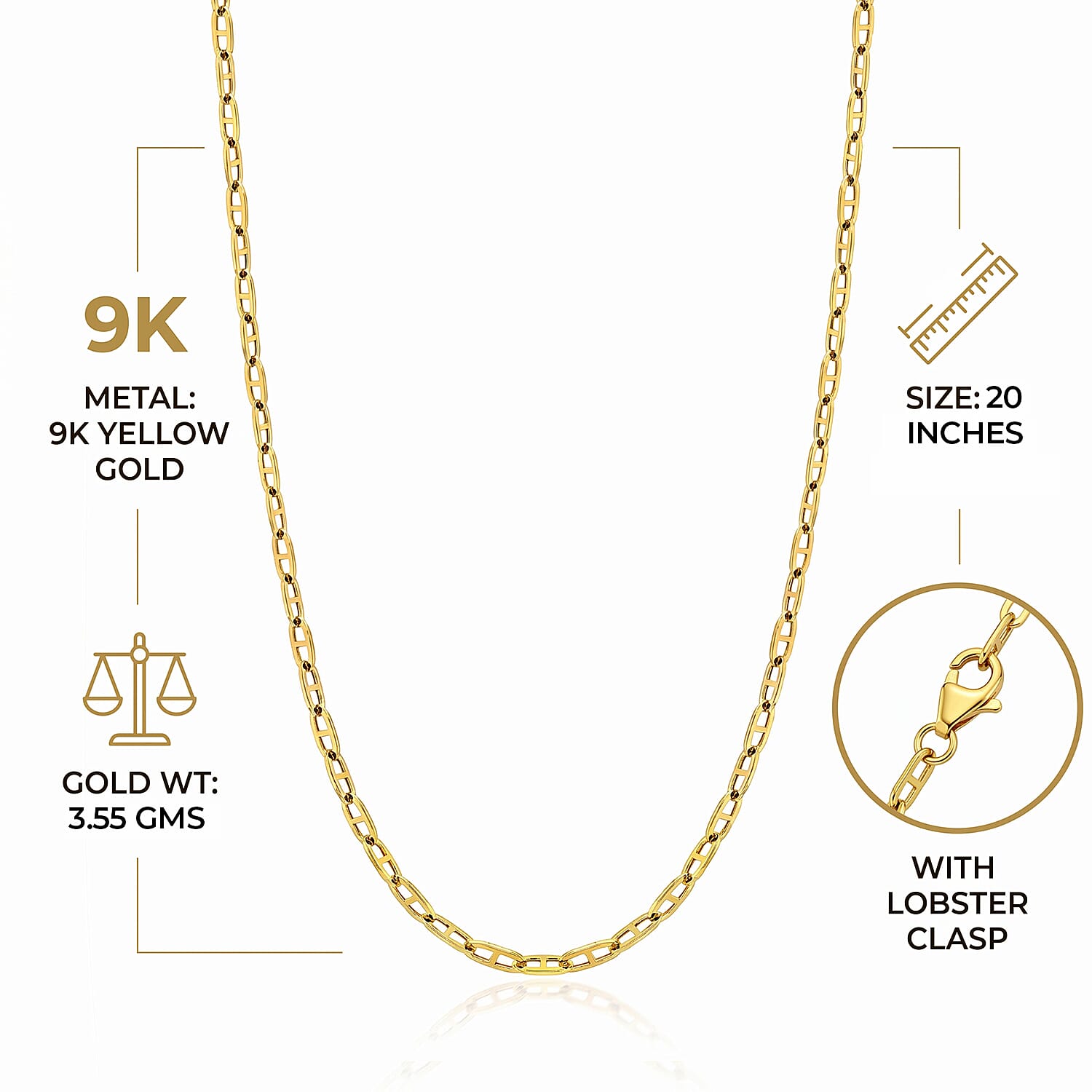 9K Yellow Gold HYBRID Belcher  Necklace (Size - 20) with Lobster Clasp 8560447 4