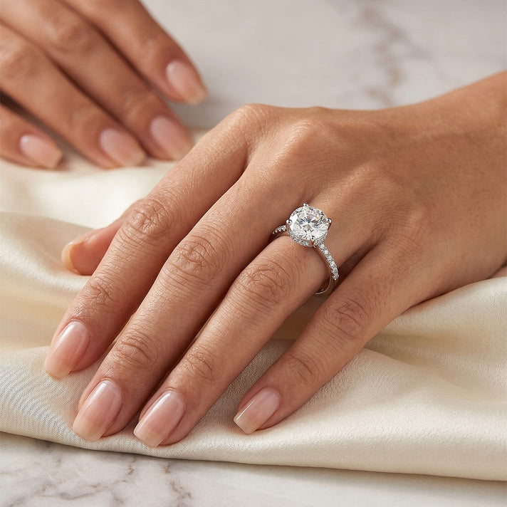 D'Joy - Crown inspired Moissanite Hidden Halo Ring in Rhodium Overlay Sterling Silver 3.30 Ct. 8560458 2