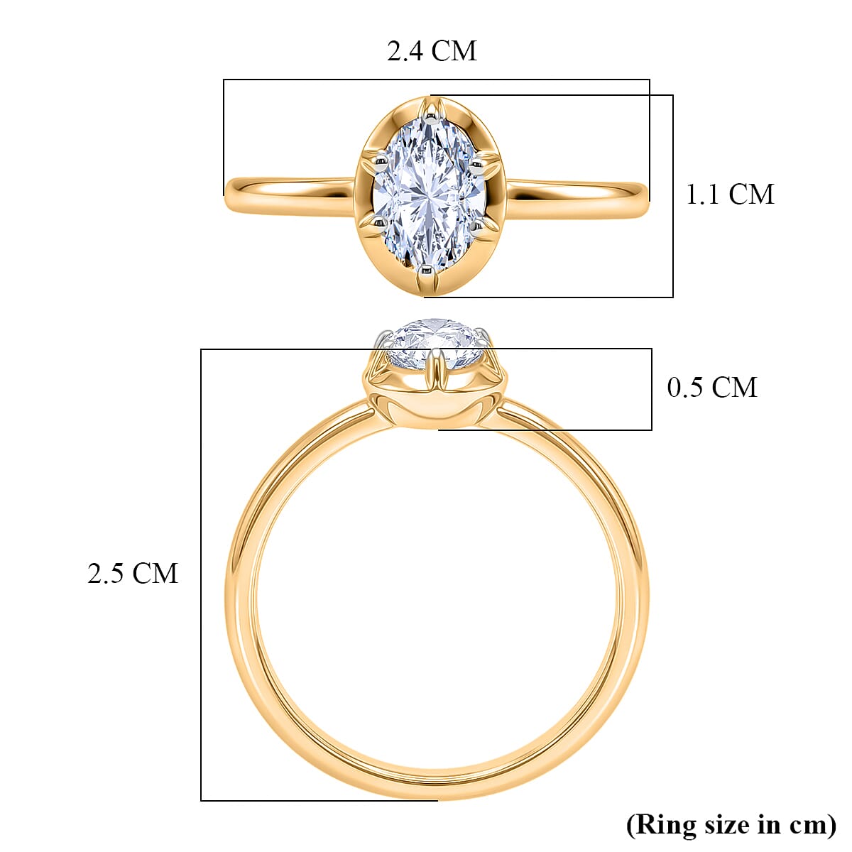 LUXURIANT 1 Ct. Lab Grown Diamond Oval Cut Solitaire Ring in 18K Vermeil Yellow Gold Over Sterling Silver (SI-G-H) 8563088 6
