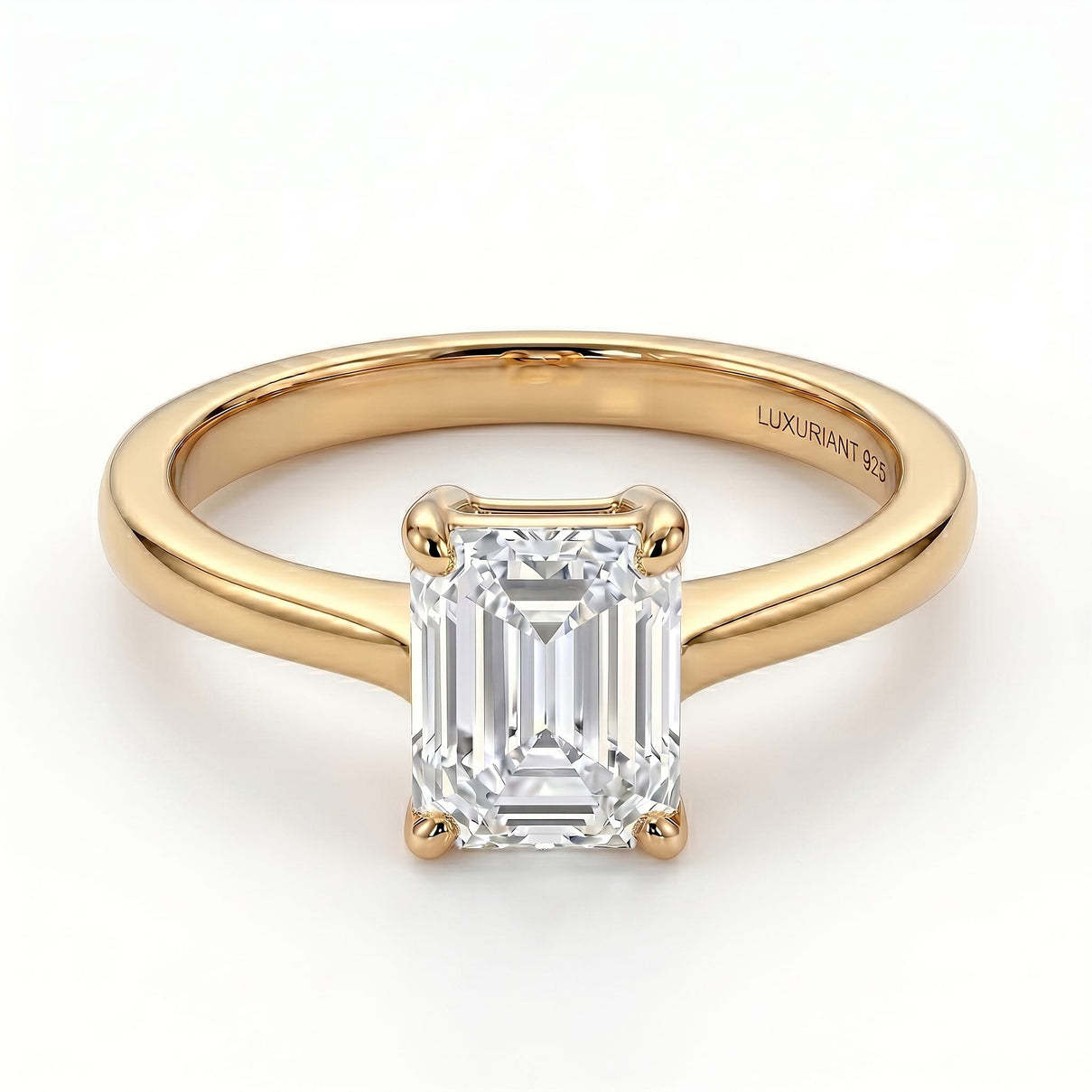 LUXURIANT 2 Ct. Lab Grown Diamond Emerald Cut Solitaire Ring in 18K Vermeil Yellow Gold Over Sterling Silver SGL Certified 8583651 0