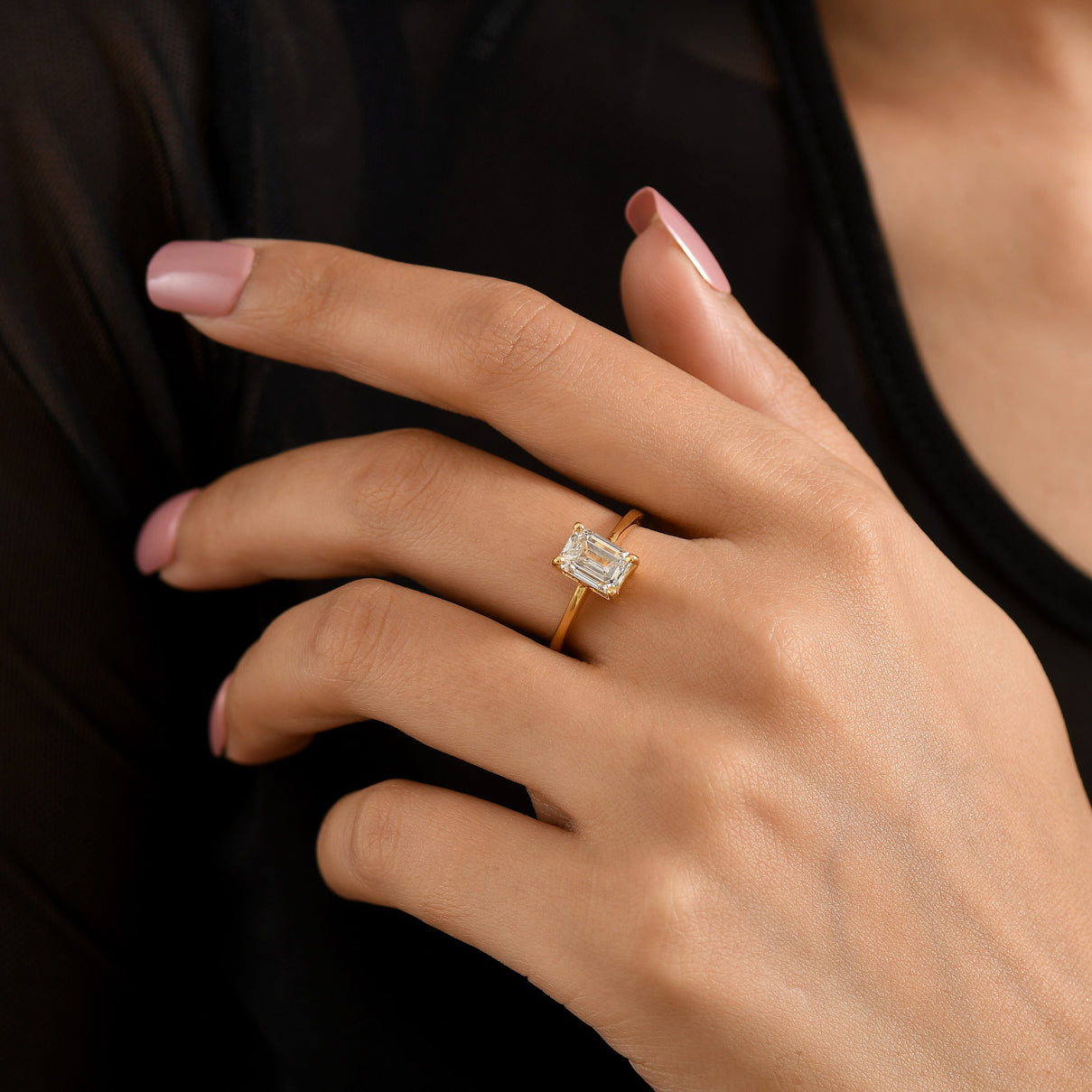 LUXURIANT 2 Ct. Lab Grown Diamond Emerald Cut Solitaire Ring in 18K Vermeil Yellow Gold Over Sterling Silver SGL Certified 8583651 3