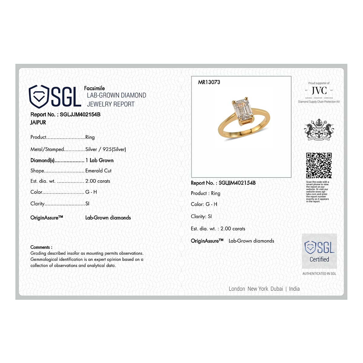 LUXURIANT 2 Ct. Lab Grown Diamond Emerald Cut Solitaire Ring in 18K Vermeil Yellow Gold Over Sterling Silver SGL Certified 8583651 7