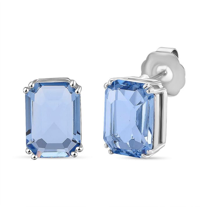 Austrian Blue Crystal 8 Prongs Solitaire Classic Earrings with Push Back Clasp 8586462 1