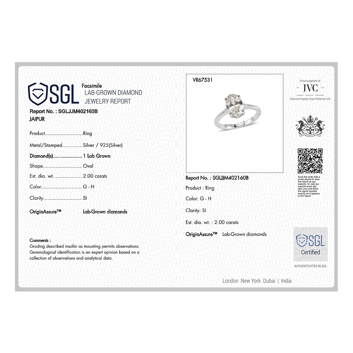 LUXURIANT 2 Ct. Lab Grown Diamond Oval Cut Solitaire Ring in Rhodium Overlay Sterling Silver SGL Certified 8586956 5