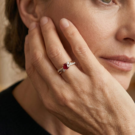 Always You Red Garnet Birthstone Solitaire Promise Ring with Moissanite Accents in 925 Sterling Silver 18K Gold Vermeil Plated 8587941 2