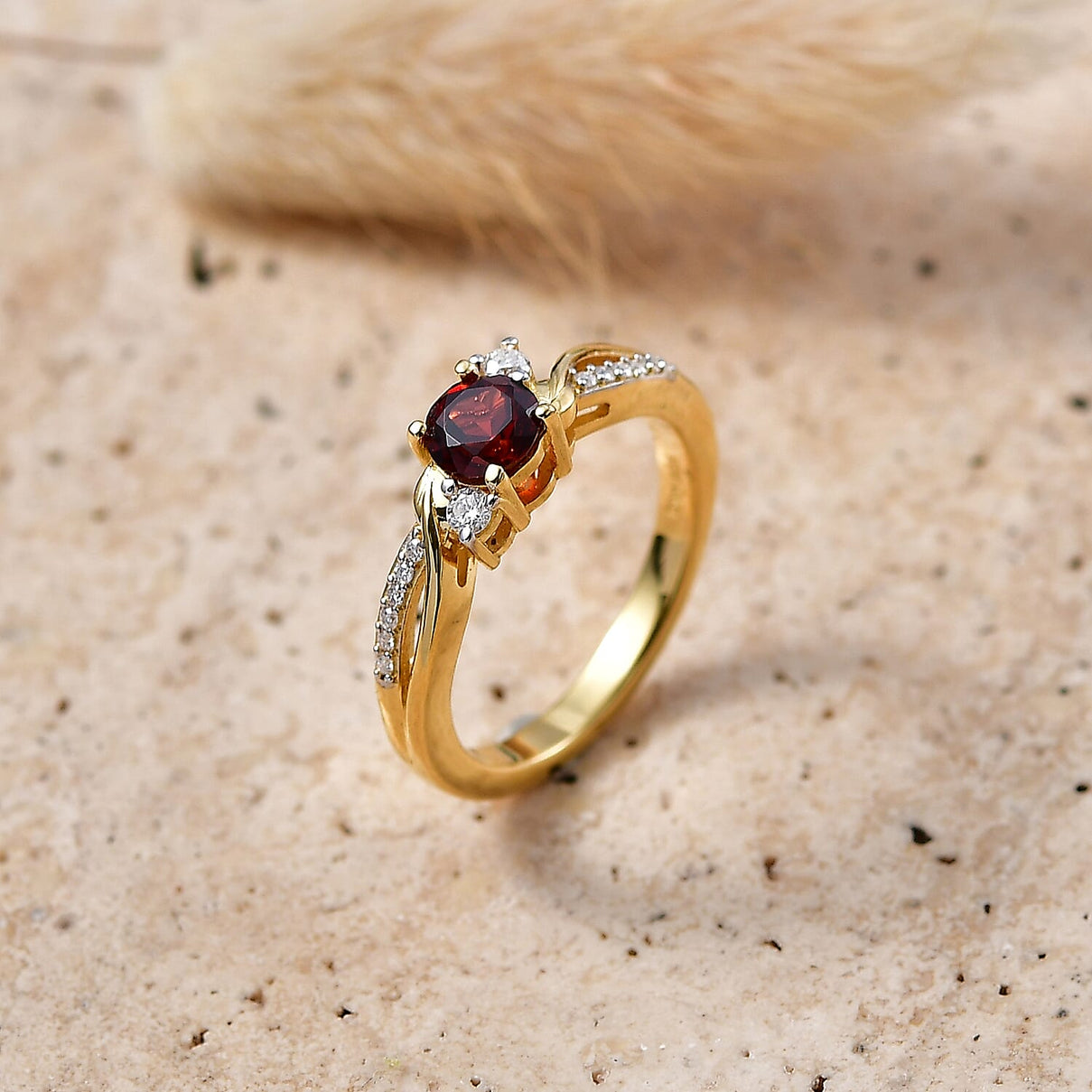 Always You Red Garnet Birthstone Solitaire Promise Ring with Moissanite Accents in 925 Sterling Silver 18K Gold Vermeil Plated 8587941 3