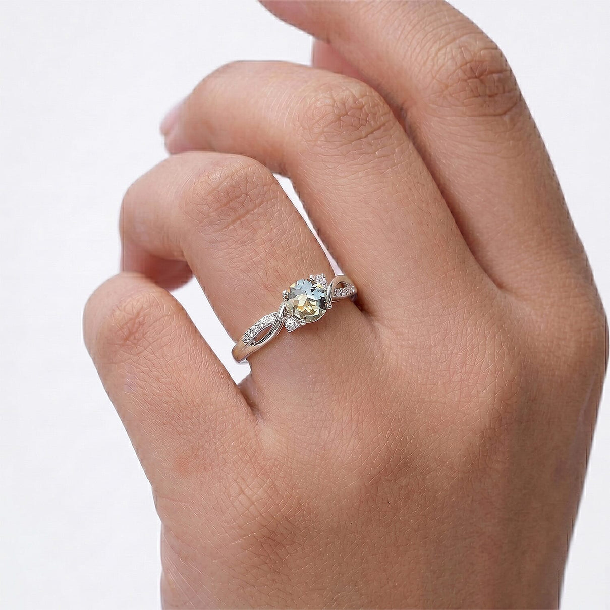 Always You Aquamarine Birthstone Solitaire Promise Ring with Moissanite Accents in 925 Sterling Silver Rhodium Plated 8587995 3