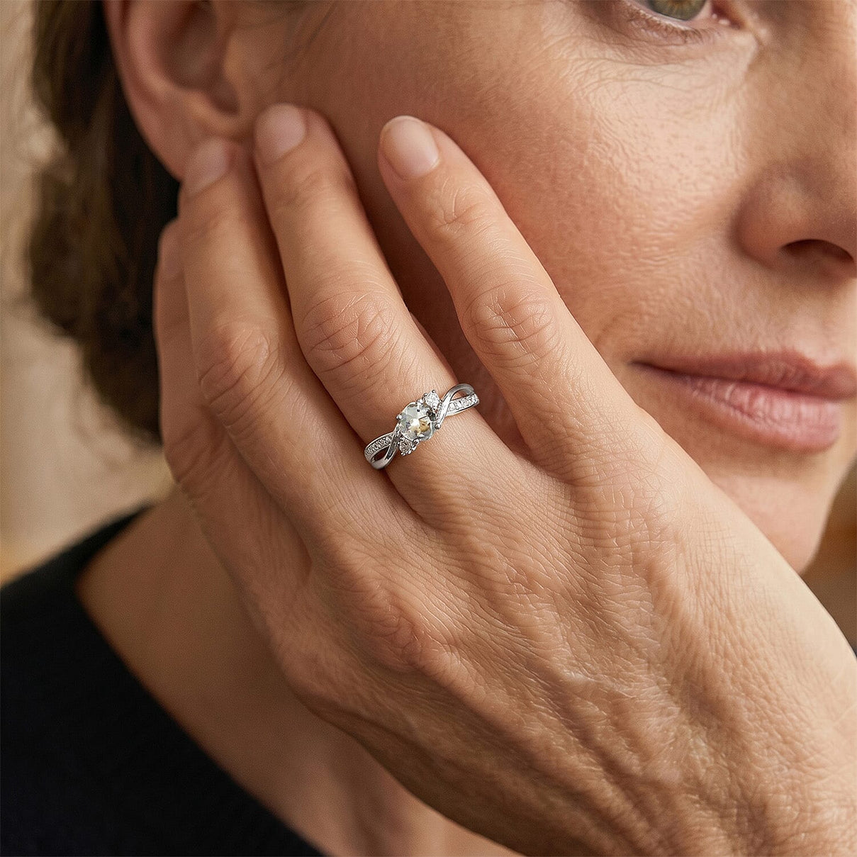Always You Aquamarine Birthstone Solitaire Promise Ring with Moissanite Accents in 925 Sterling Silver Rhodium Plated 8587995 5
