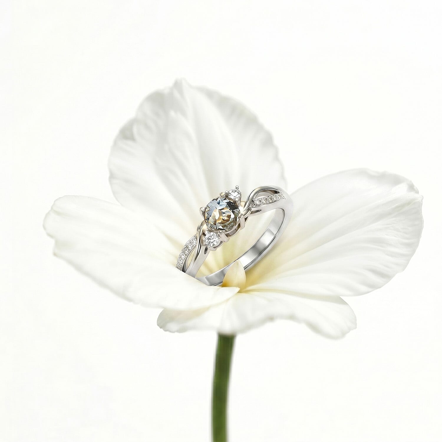 Always You Aquamarine Birthstone Solitaire Promise Ring with Moissanite Accents in 925 Sterling Silver Rhodium Plated 8587995 6