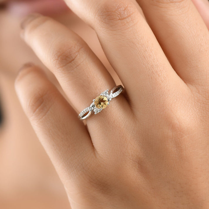 Always You Citrine Birthstone Solitaire Promise Ring with Moissanite Accents in 925 Sterling Silver Rhodium Plated 8588127 2