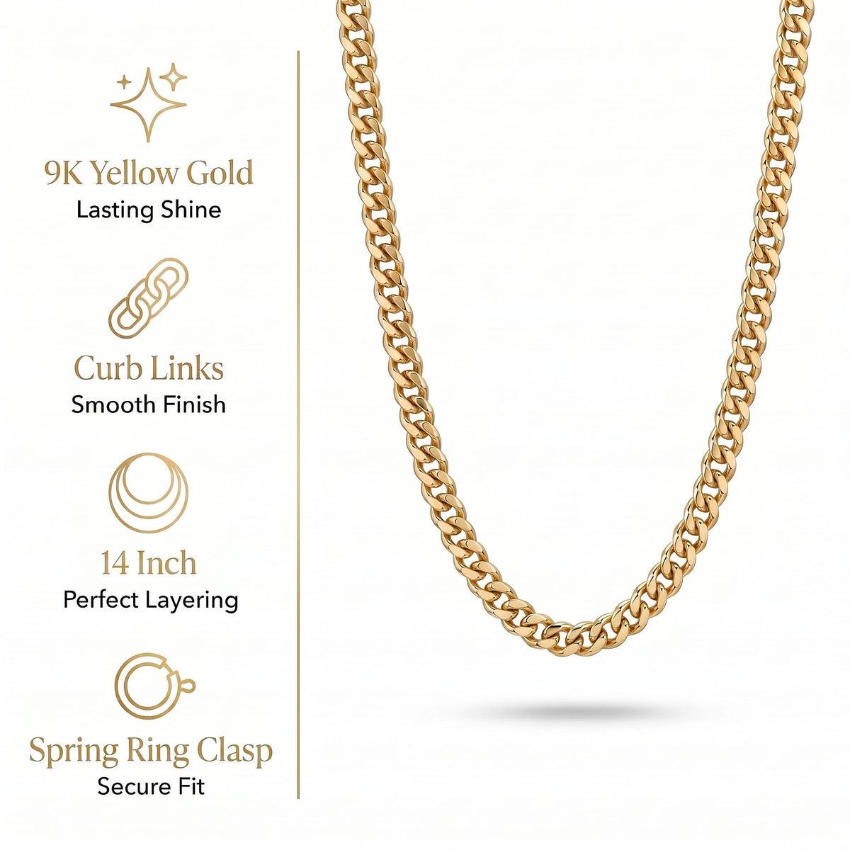 9K Yellow Gold 0.8MM Curb Chain with Spring Ring Clasp 14 Inch 8593281 6