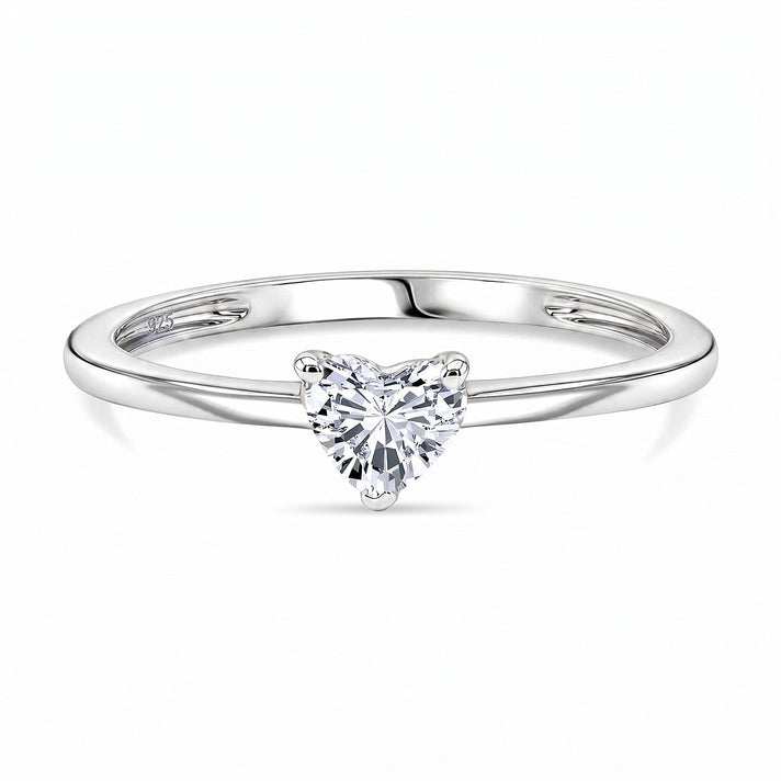 LUXURIANT 0.5 Ct. Lab Grown Diamond Heart Solitaire Ring in Rhodium Overlay Sterling Silver (SI-G-H) 8608832 1