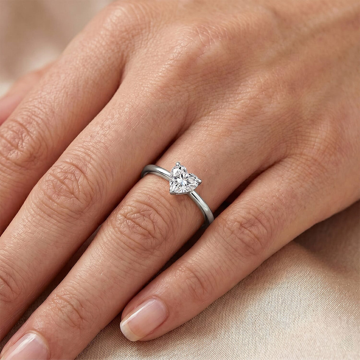 LUXURIANT 0.5 Ct. Lab Grown Diamond Heart Solitaire Ring in Rhodium Overlay Sterling Silver (SI-G-H) 8608832 2