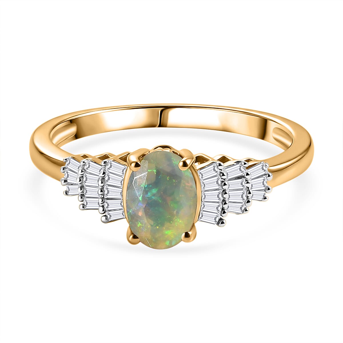 THE BALLERINA QUEEN - Premium  Ethiopian Opal &amp; Natural White Diamond Ballerina Ring in Yellow Gold Plated Sterling Silver 0.60 Ct. 8608974 0