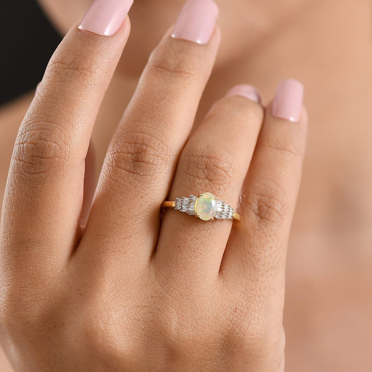 THE BALLERINA QUEEN - Premium  Ethiopian Opal &amp; Natural White Diamond Ballerina Ring in Yellow Gold Plated Sterling Silver 0.60 Ct. 8608974 2