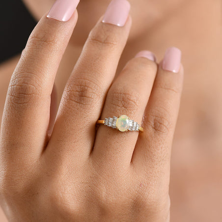 THE BALLERINA QUEEN - Premium  Ethiopian Opal &amp; Natural White Diamond Ballerina Ring in Yellow Gold Plated Sterling Silver 0.60 Ct. 8608974 2