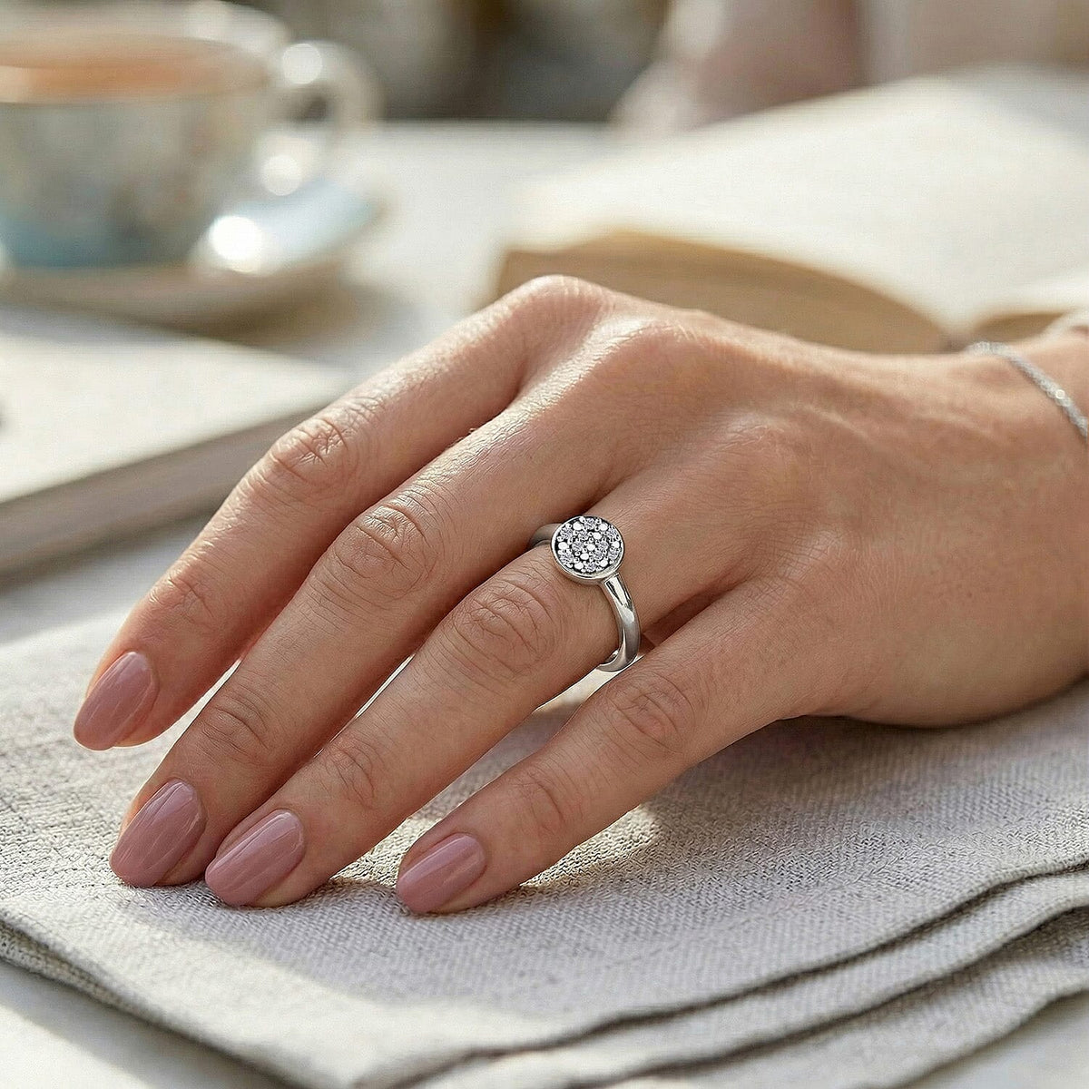 Diamond Ring in Platinum Overlay Sterling Silver V32513381 2