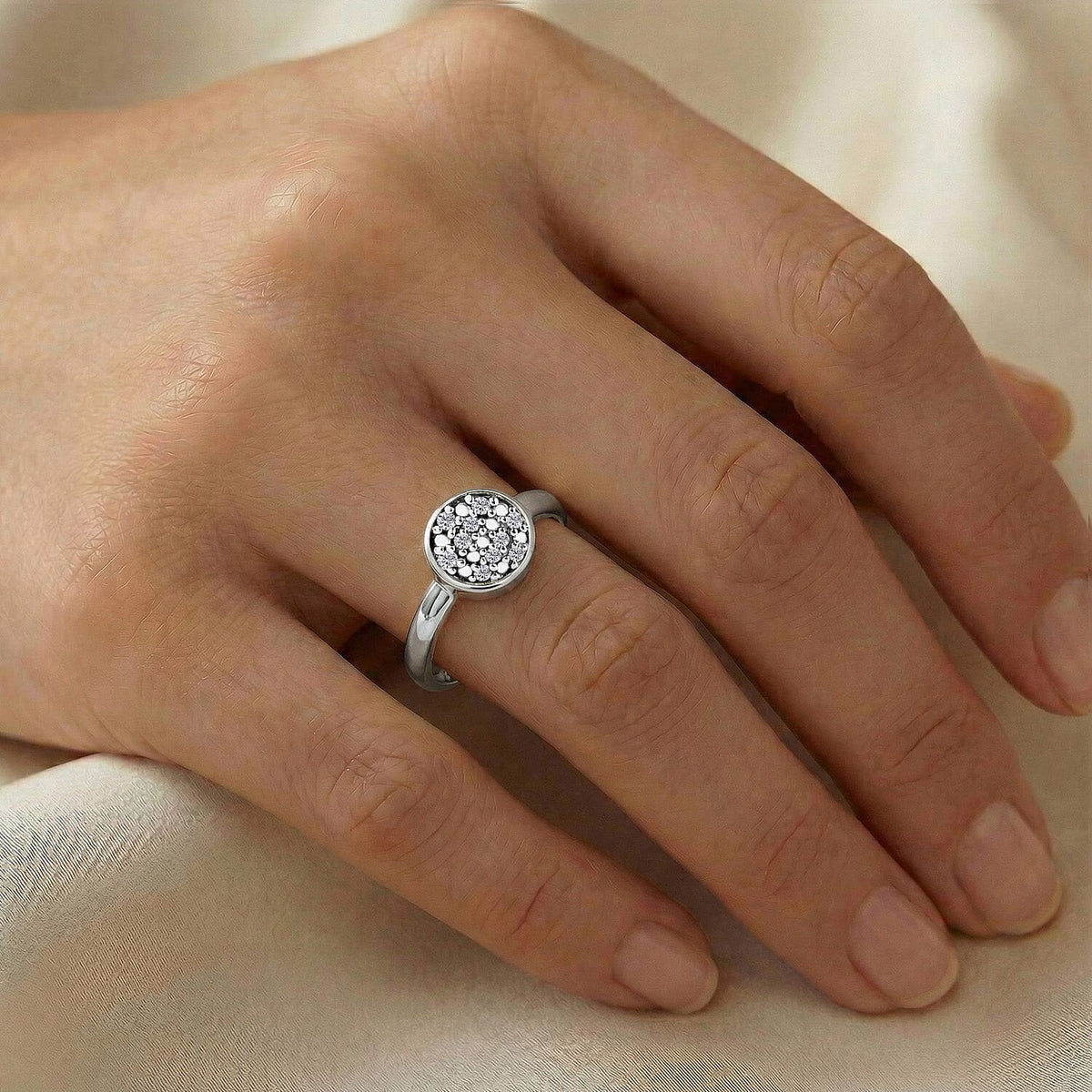 Diamond Ring in Platinum Overlay Sterling Silver V32513381 5