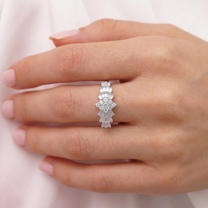 Moissanite Ballerina Ring in Platinum Plated Sterling Silver 1.09 Ct 8731841 2