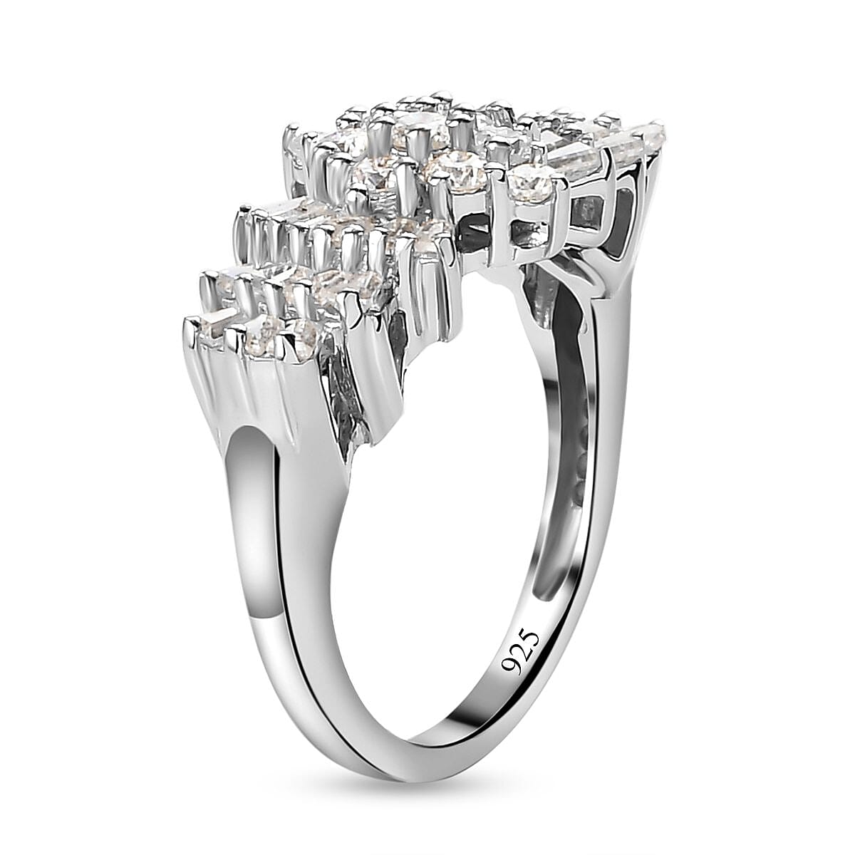 Moissanite Ballerina Ring in Platinum Plated Sterling Silver 1.09 Ct 8731841 3
