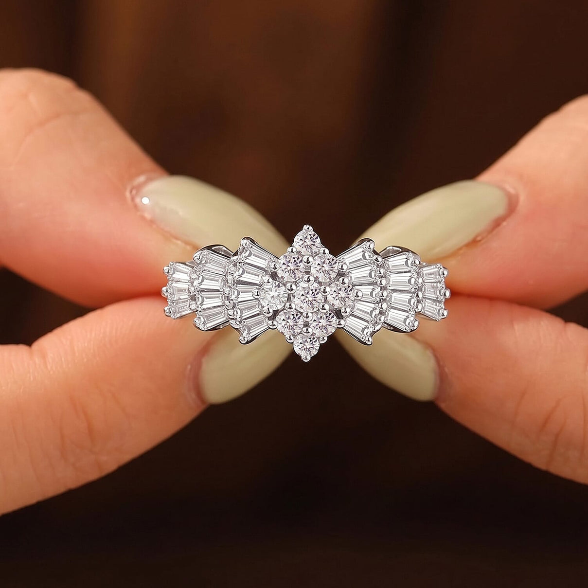 Moissanite Ballerina Ring in Platinum Plated Sterling Silver 1.09 Ct 8731841 5