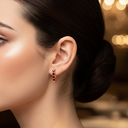 Garnet January Birthstone Hoop Earrings in Sterling Silver with 18K Vermeil Yellow Gold 8743527 2