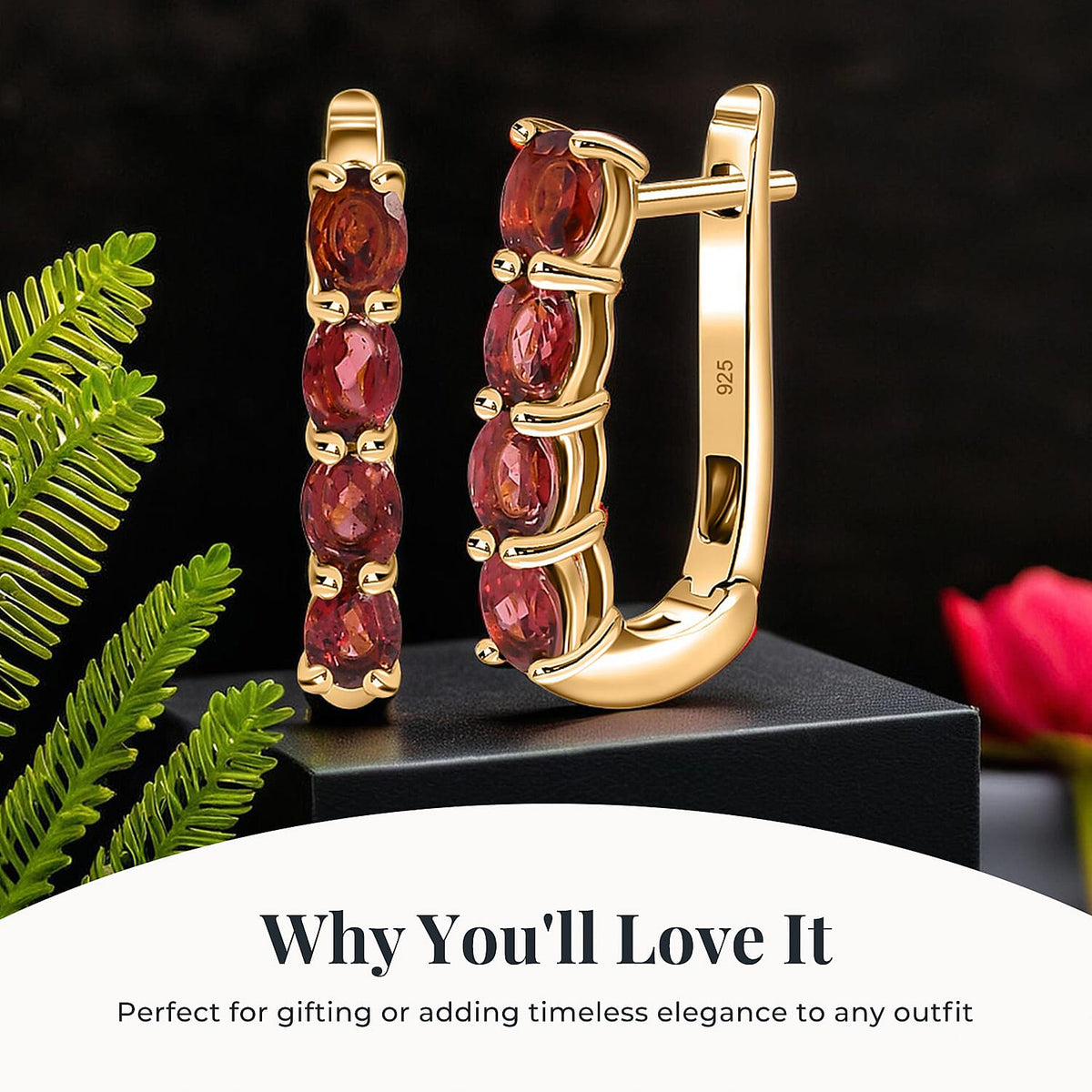 Garnet January Birthstone Hoop Earrings in Sterling Silver with 18K Vermeil Yellow Gold 8743527 4