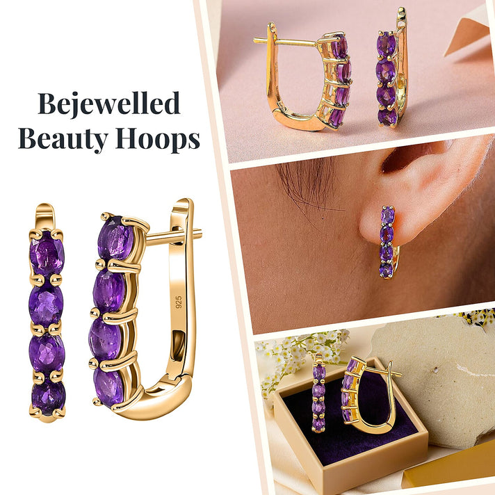 Tanzanite December Birthstone Hoop Earrings in Sterling Silver with 18K Vermeil Yellow Gold 1954688 2
