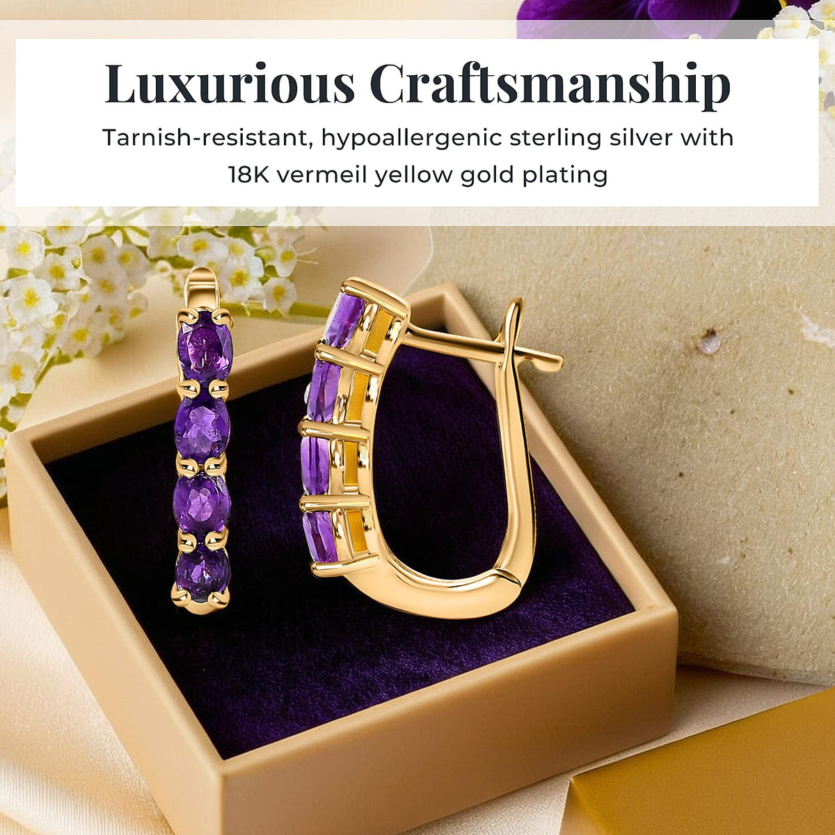 Amethyst February Birthstone Hoop Earrings in Sterling Silver with 18K Vermeil Yellow Gold 8743532 3