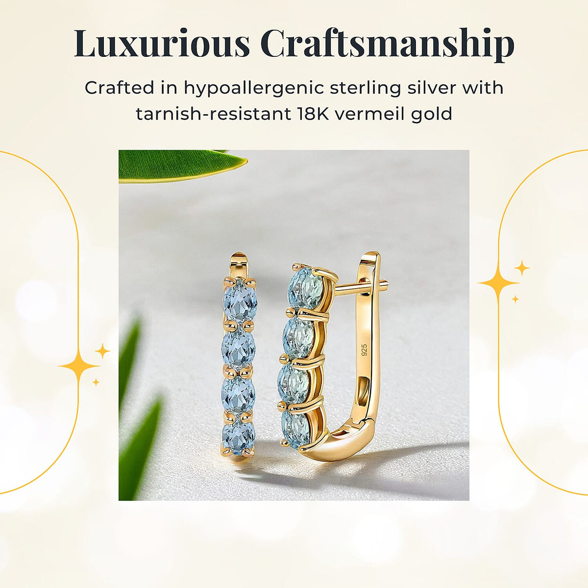 Aquamarine March Birthstone Hoop Earrings in Sterling Silver with 18K Vermeil Yellow Gold 8745807 3