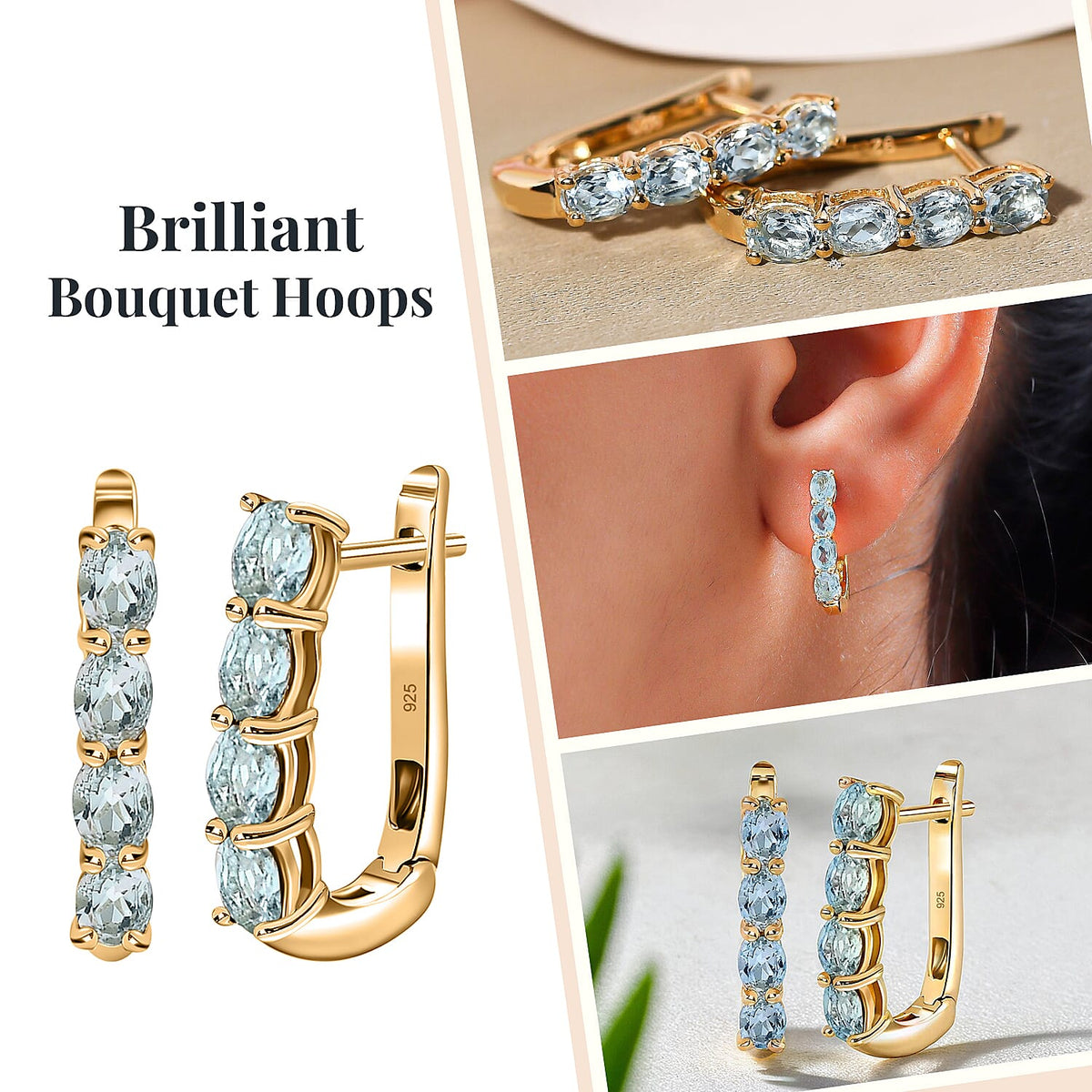 Aquamarine March Birthstone Hoop Earrings in Sterling Silver with 18K Vermeil Yellow Gold 8745807 4