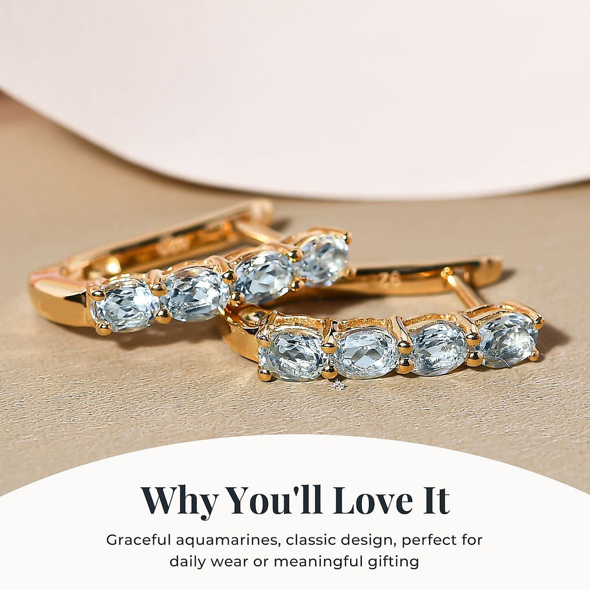 Aquamarine March Birthstone Hoop Earrings in Sterling Silver with 18K Vermeil Yellow Gold 8745807 5