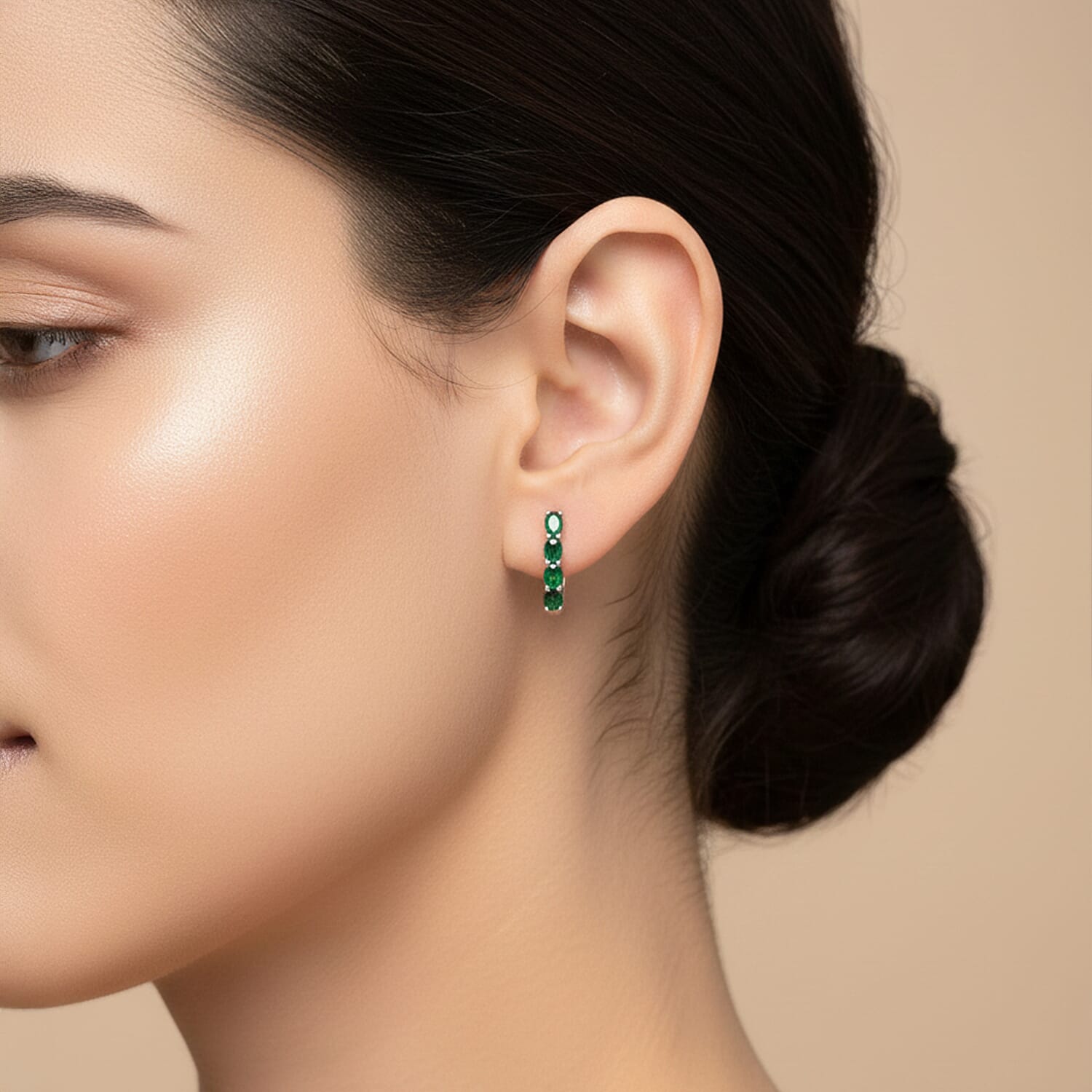 Emerald May Birthstone Hoop Earrings in Sterling Silver with Platinum Plated 8753266 2