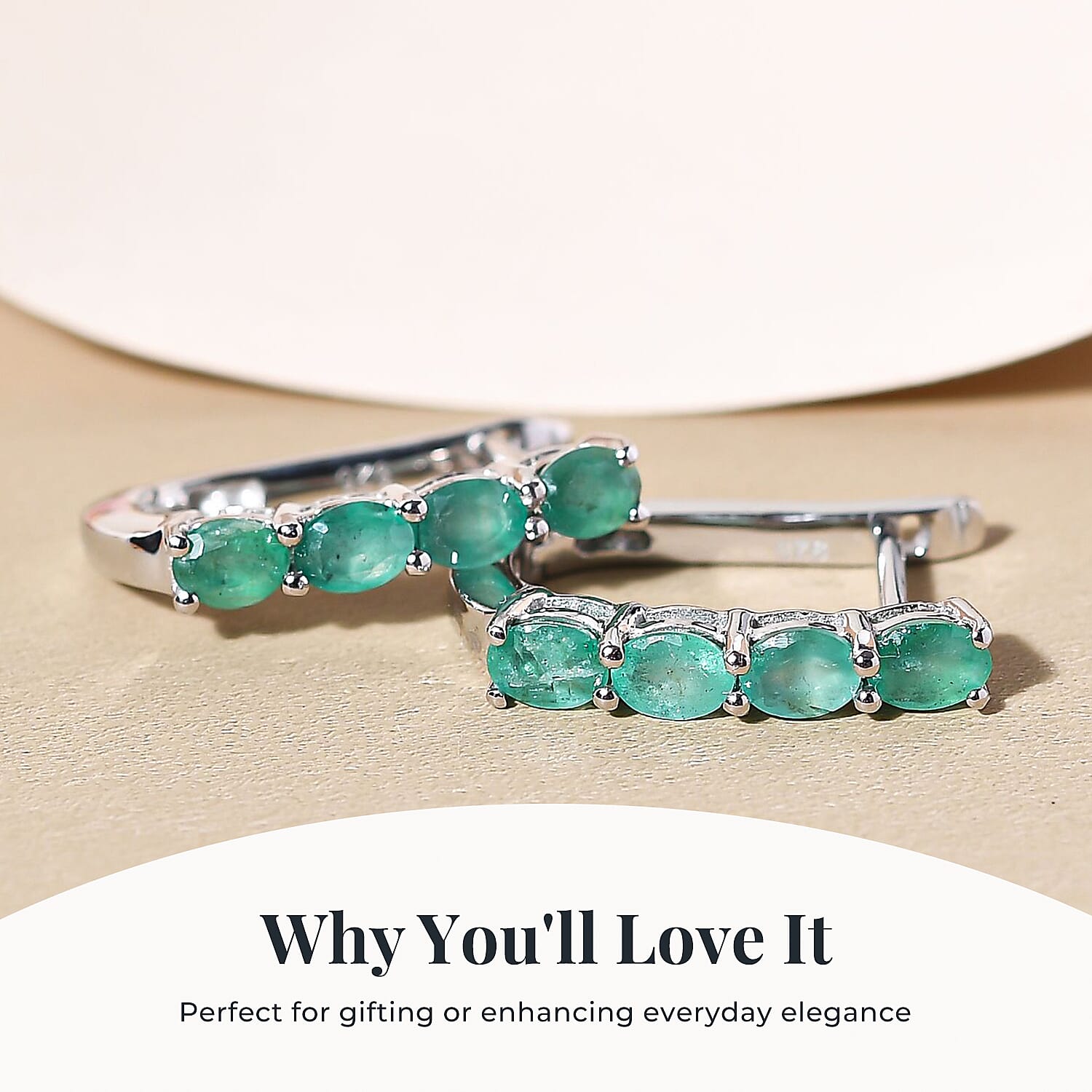 Emerald May Birthstone Hoop Earrings in Sterling Silver with Platinum Plated 8753266 4