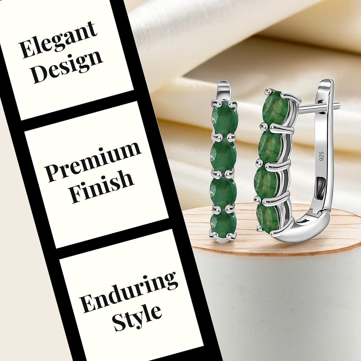 Emerald May Birthstone Hoop Earrings in Sterling Silver with Platinum Plated 8753266 5