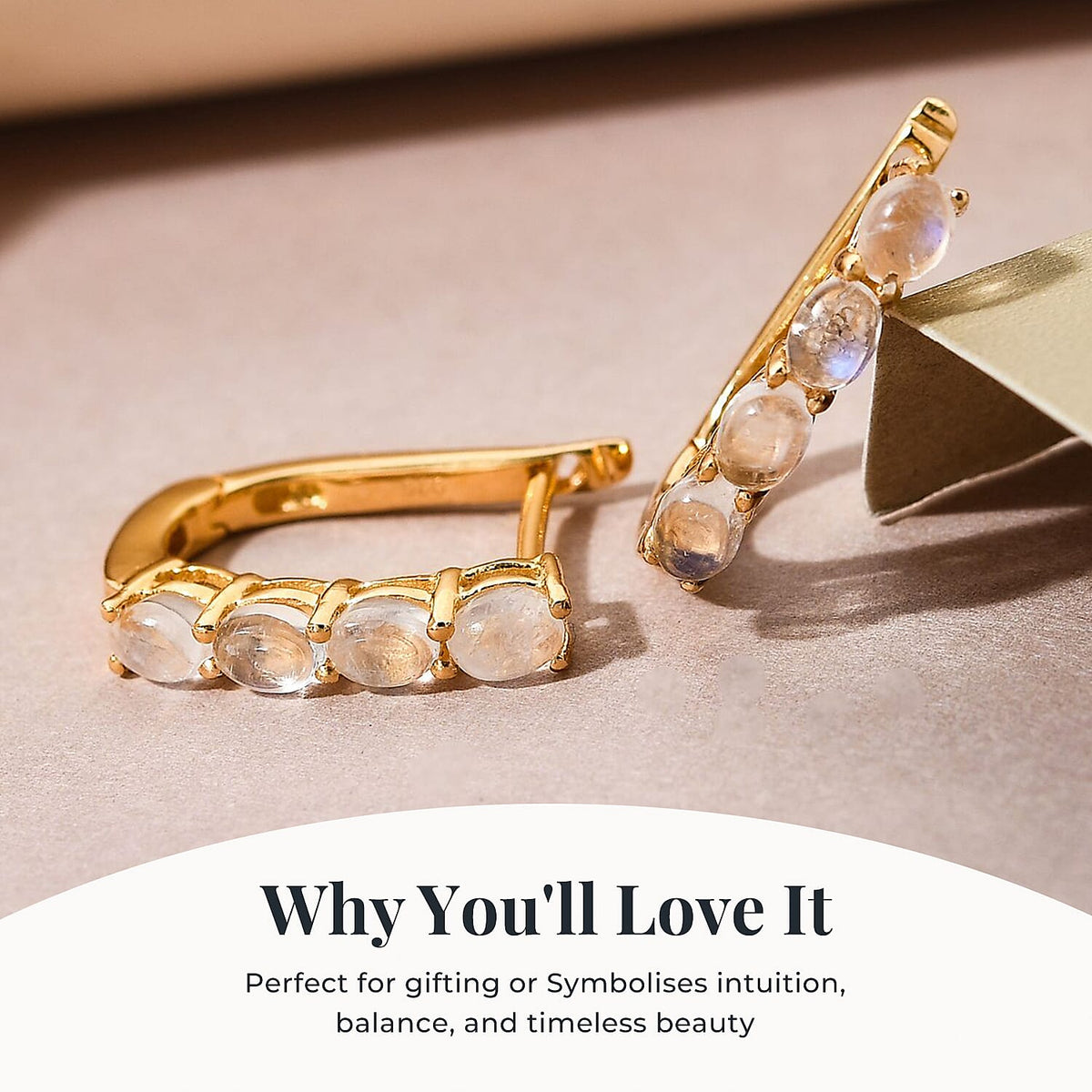Moonstone June Birthstone Hoop Earrings in Sterling Silver with 18K Vermeil Yellow Gold 8758477 4