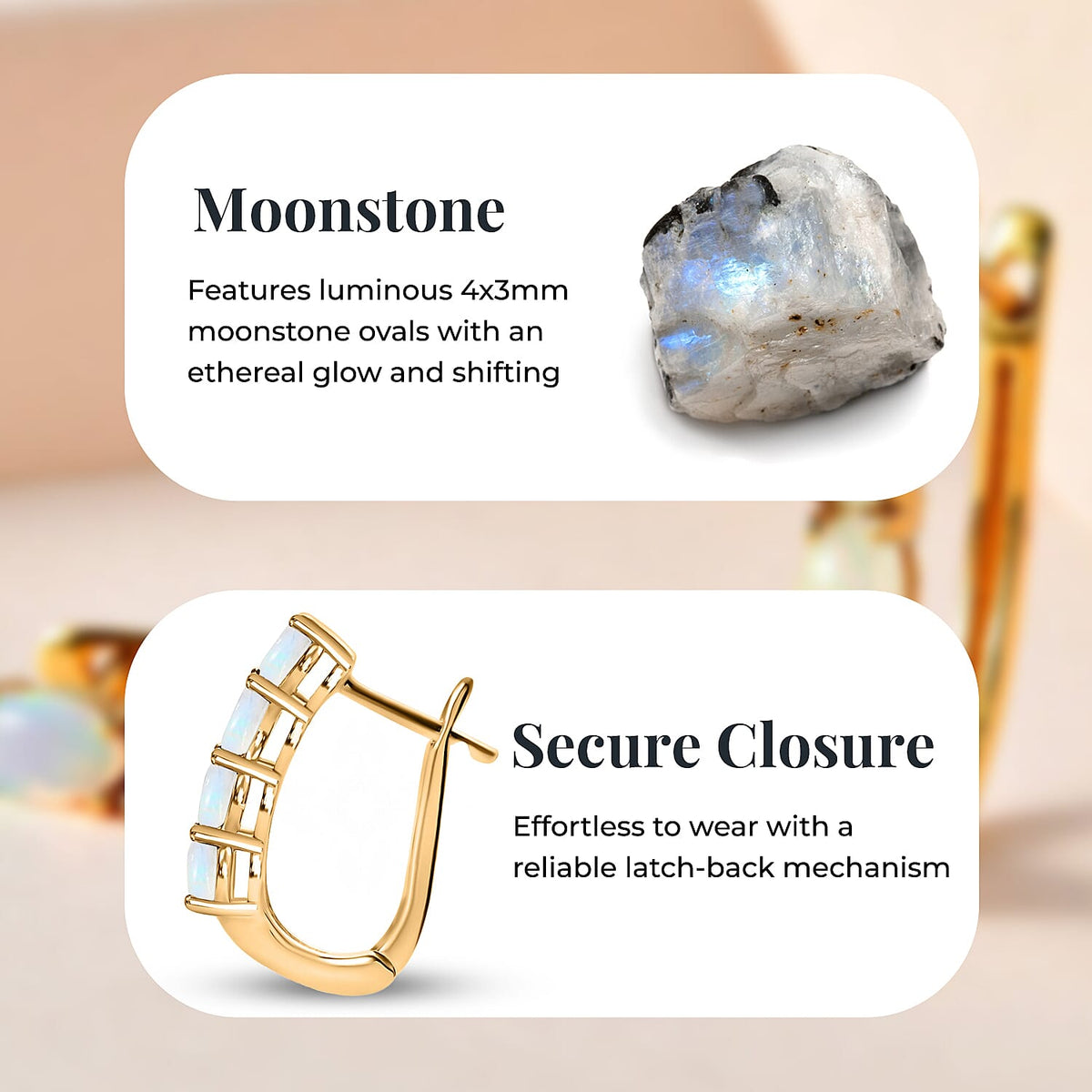 Moonstone June Birthstone Hoop Earrings in Sterling Silver with 18K Vermeil Yellow Gold 8758477 6