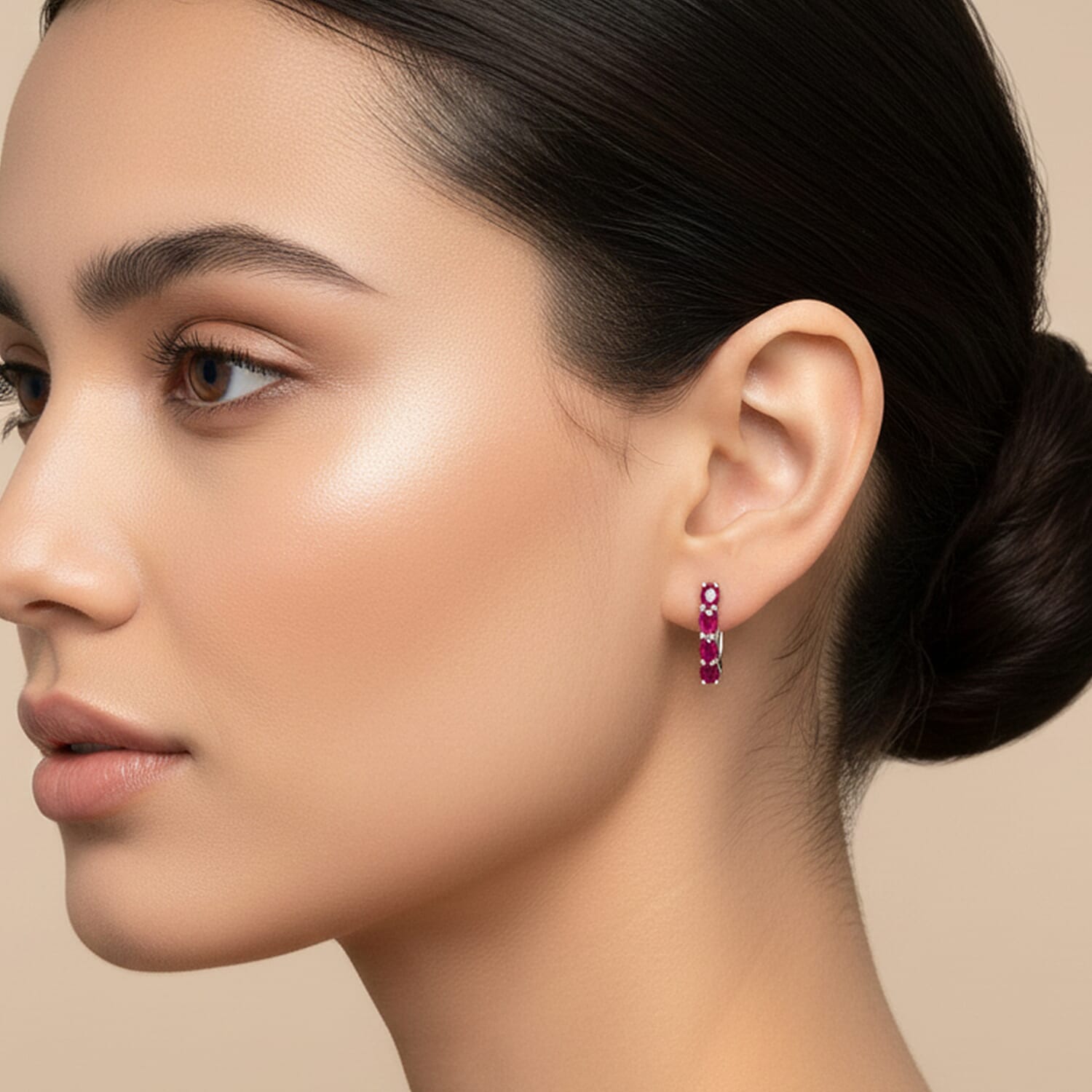 Ruby July Birthstone Hoop Earrings in Sterling Silver with Platinum Plated 8760652 2