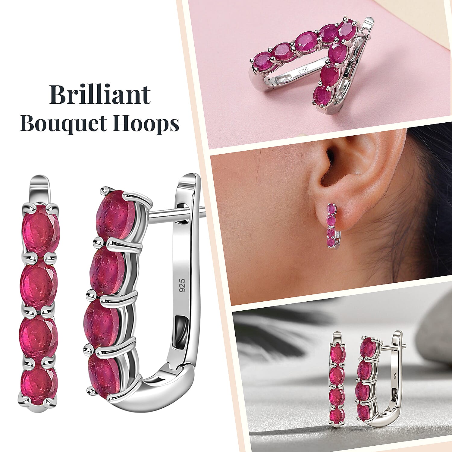Ruby July Birthstone Hoop Earrings in Sterling Silver with Platinum Plated 8760652 3