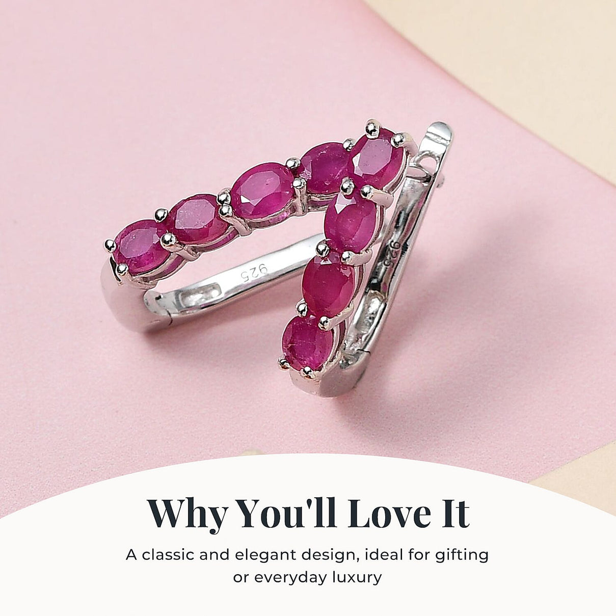 Ruby July Birthstone Hoop Earrings in Sterling Silver with Platinum Plated 8760652 4