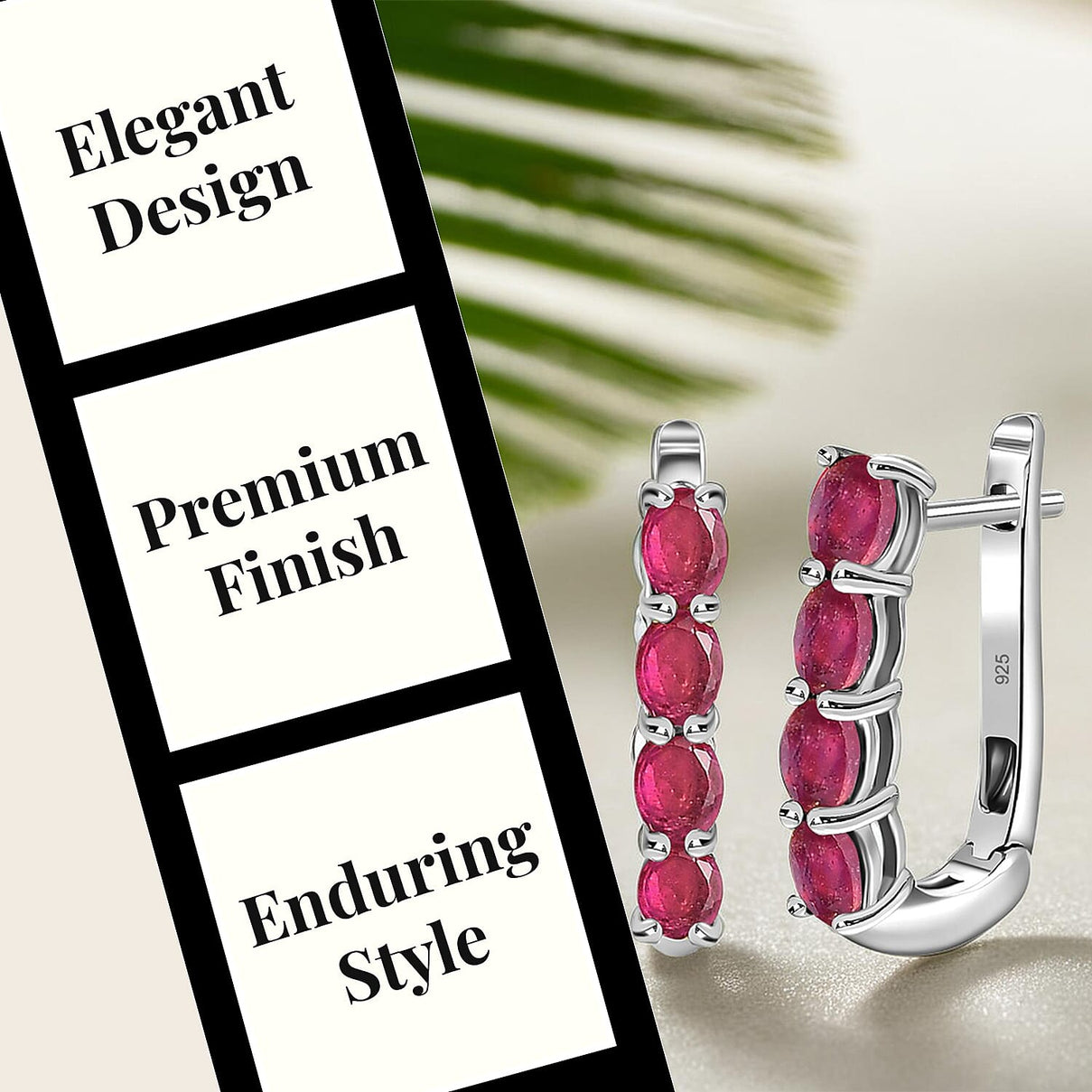 Ruby July Birthstone Hoop Earrings in Sterling Silver with Platinum Plated 8760652 5