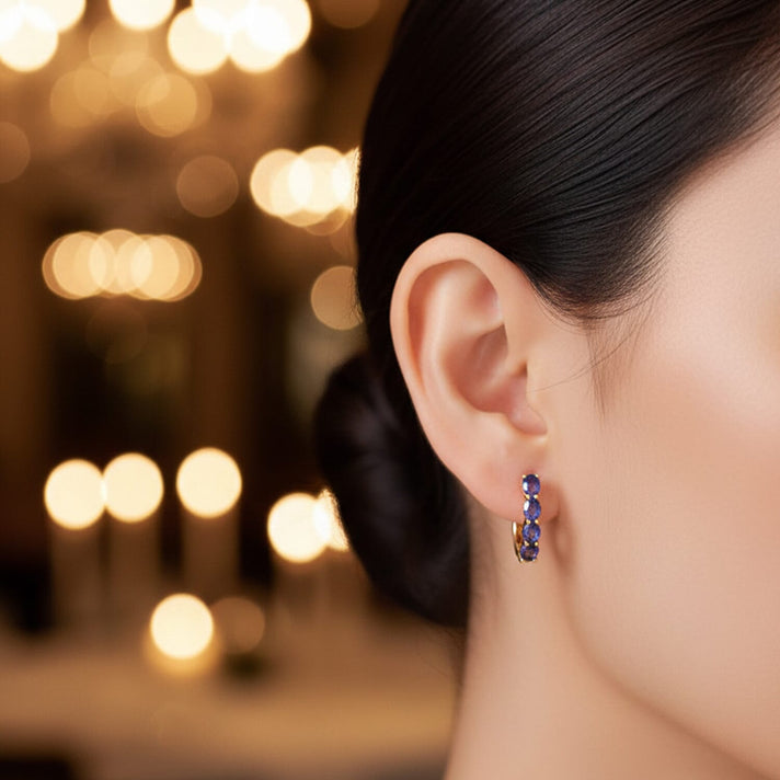Sapphire September Birthstone Hoop Earrings in Sterling Silver with 18K Vermeil Yellow Gold 8765114 2