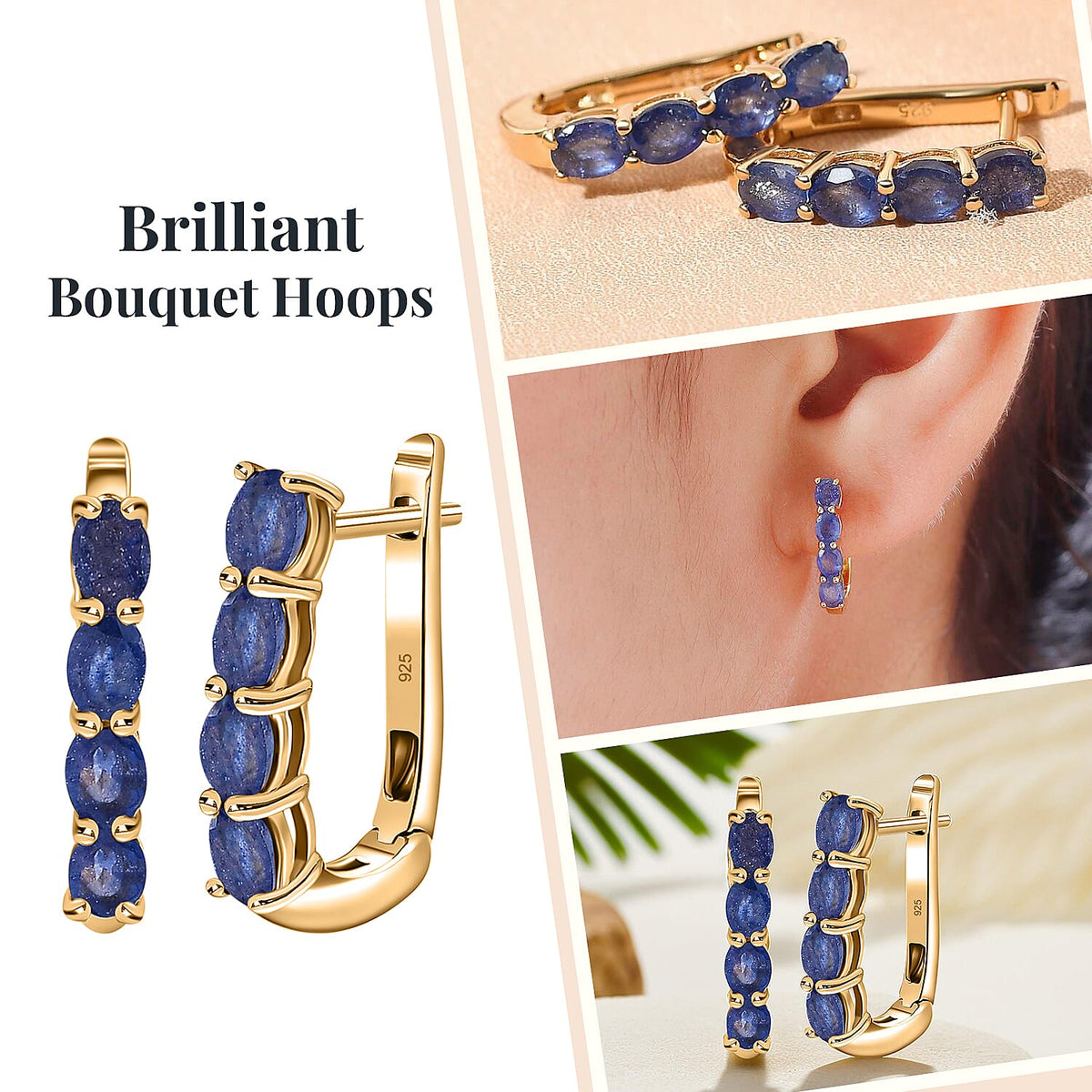 Sapphire September Birthstone Hoop Earrings in Sterling Silver with 18K Vermeil Yellow Gold 8765114 3