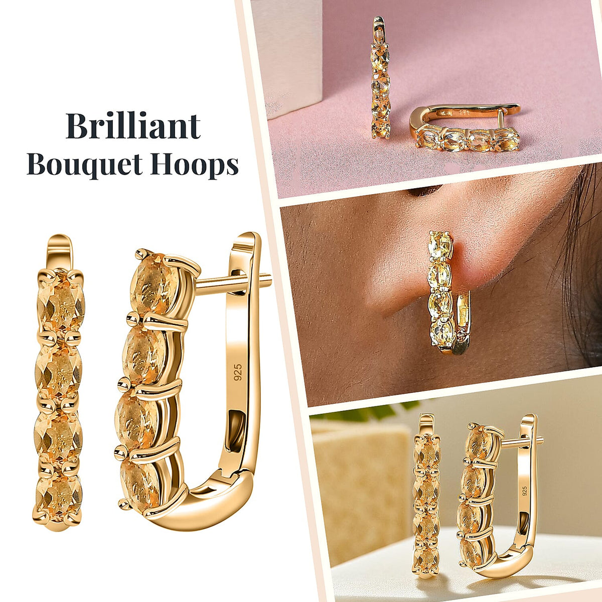 Citrine November Birthstone Hoop Earrings in Sterling Silver with 18K Vermeil Yellow Gold 8767564 4