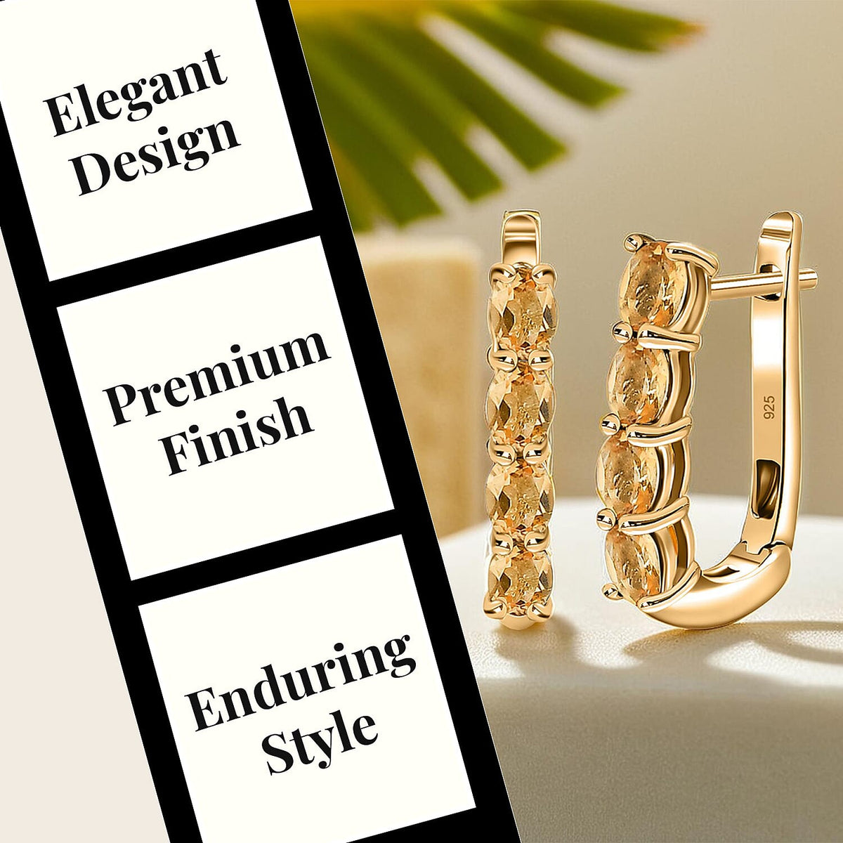 Citrine November Birthstone Hoop Earrings in Sterling Silver with 18K Vermeil Yellow Gold 8767564 5