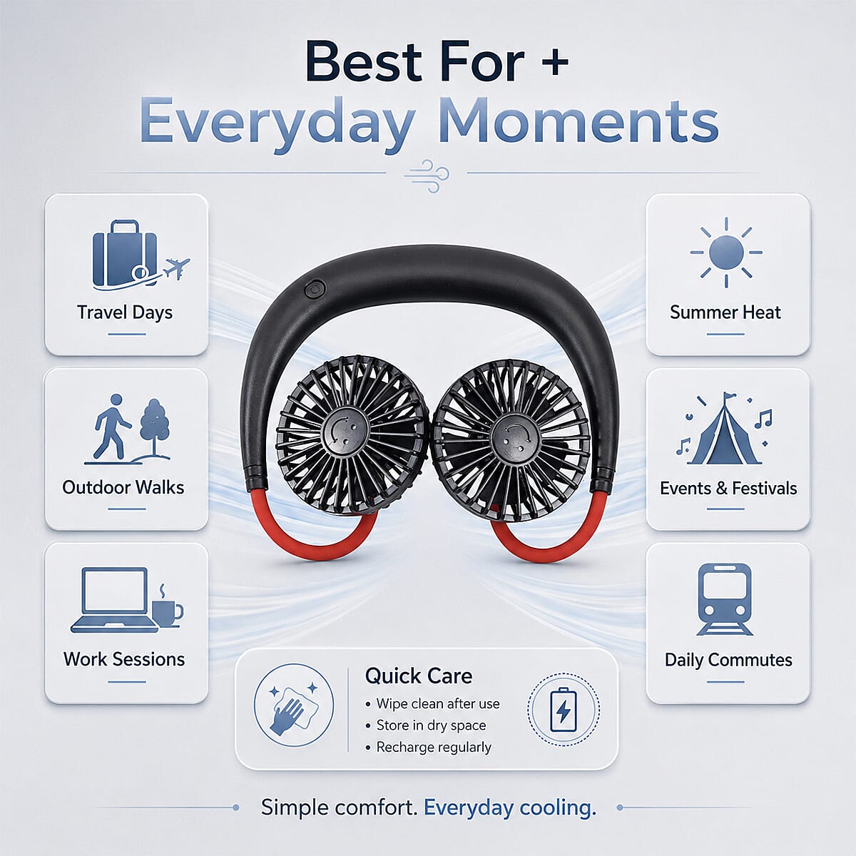 Rechargeable Neck Fan with Light - Black 8835215 5