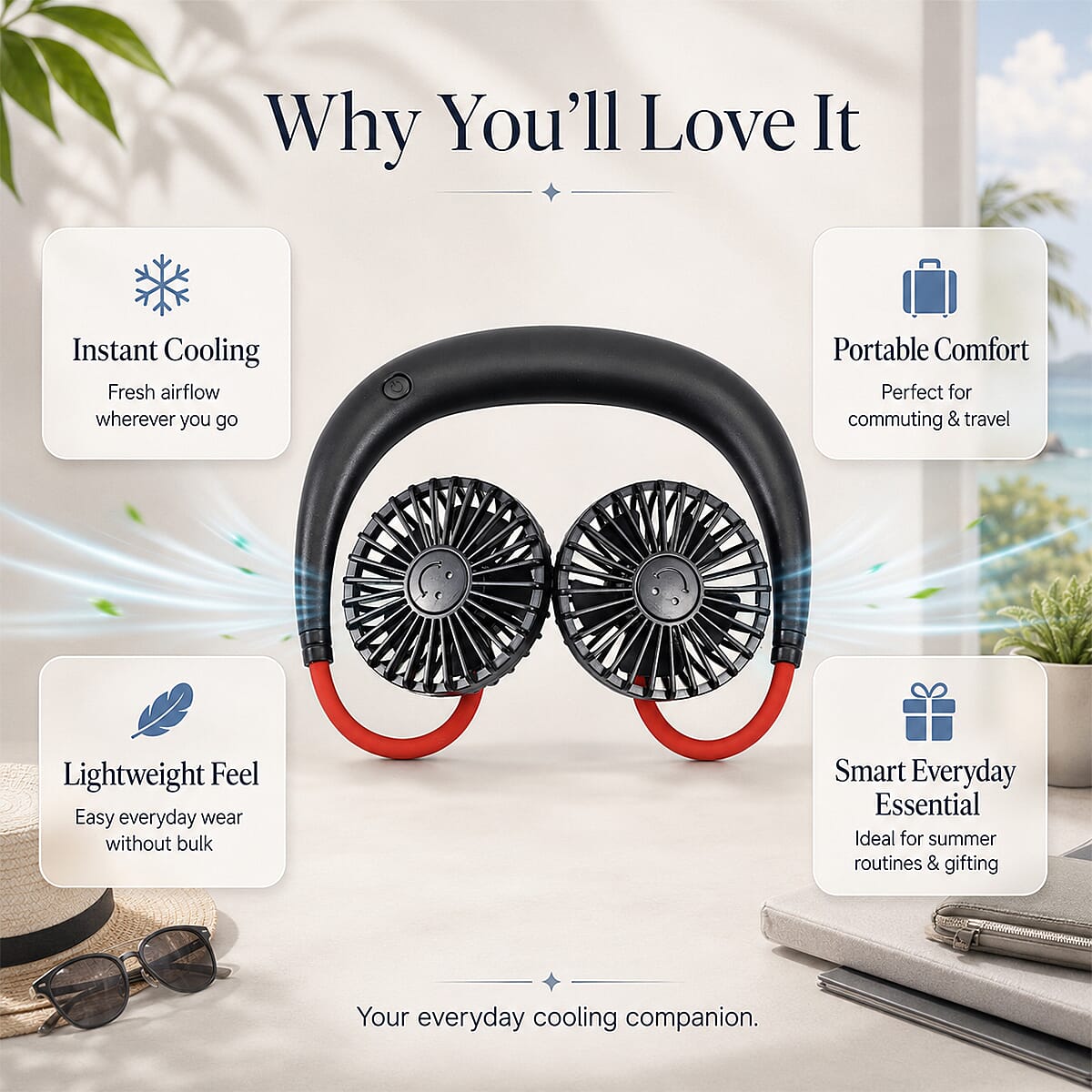 Rechargeable Neck Fan with Light - Black 8835215 6