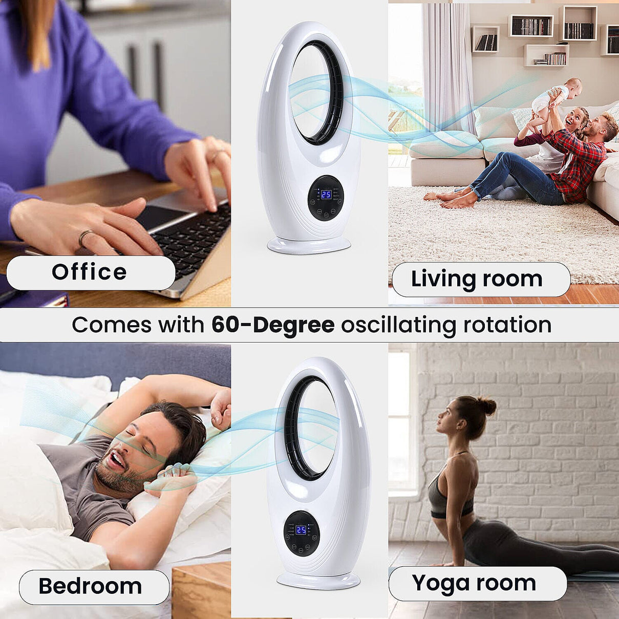 Homesmart Low Noise, Power Saving 60W Bladeless Fan With 3 Wind Speeds, Timer Function, Sleep Mode, LED Colour Lights and Remote Control 8846998 4