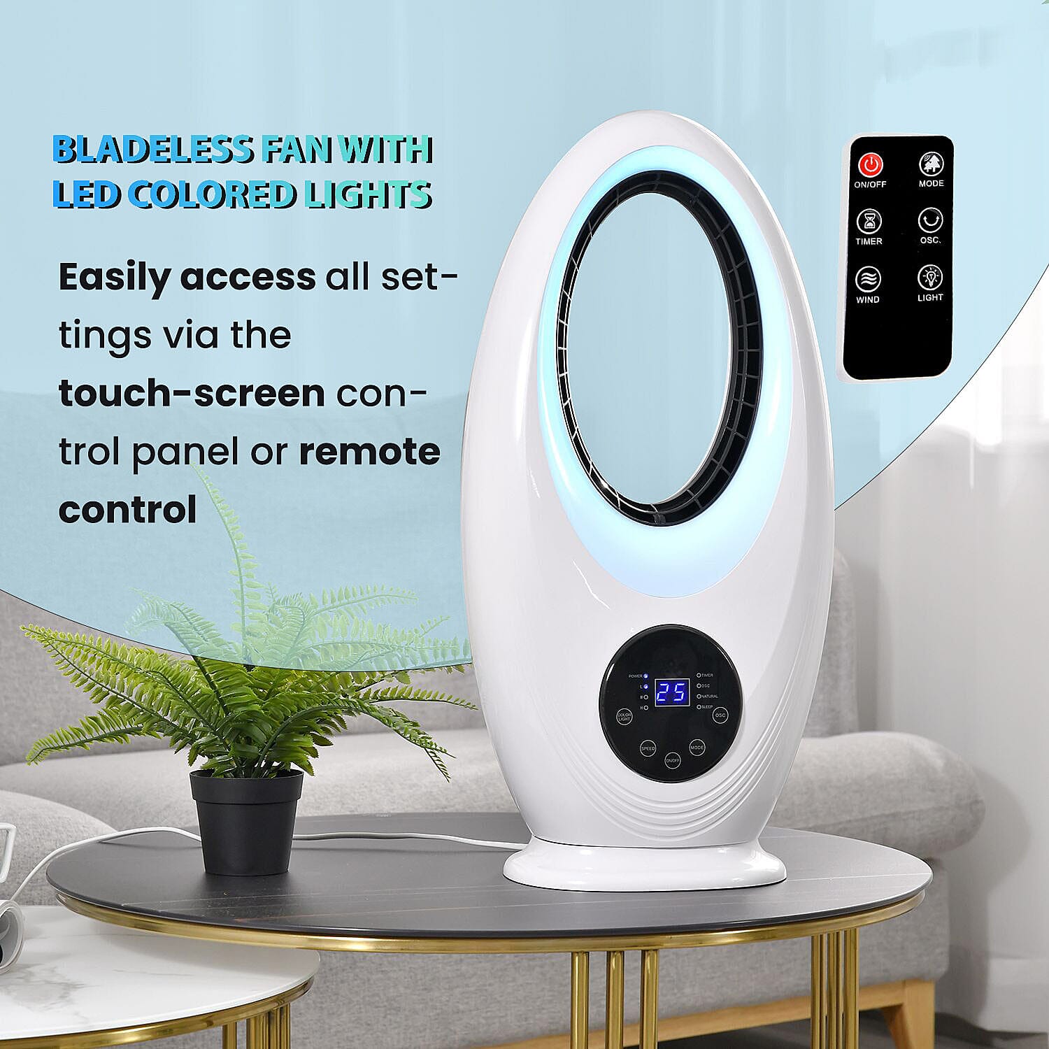 Homesmart Low Noise, Power Saving 60W Bladeless Fan With 3 Wind Speeds, Timer Function, Sleep Mode, LED Colour Lights and Remote Control 8846998 5